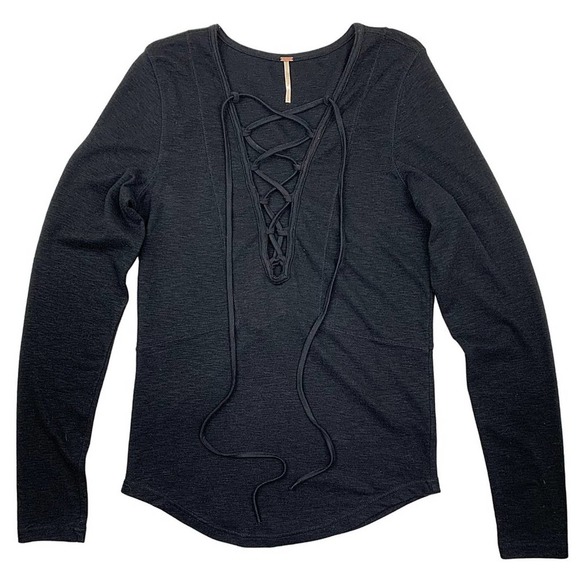 Free People Black Lucky Lace-Up Sweater Top - Picture 9 of 14